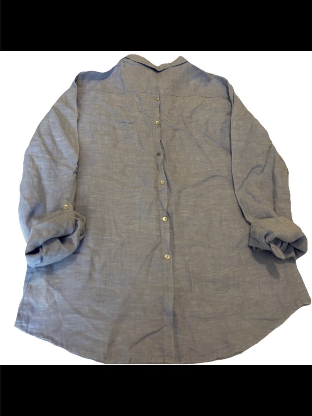 Sigrid Olsen Linen Blue Chambray Roll Tab Shell Button-Up Tunic Faux Button Back - Picture 3 of 7